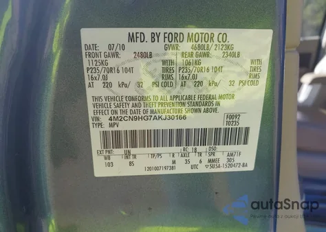 2010 Mercury Mariner Premier из США, поврежденный, VIN 4M2CN9HG7AKJ30166